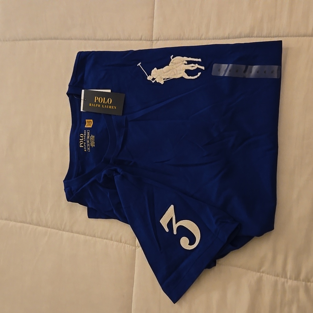 POLO. T-shirt.Short sleeve.CrewNeck.Size XL/TG. Color Blue with White Horse & #3